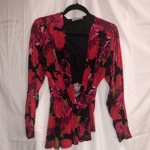 ZARA - Floral Low Neck Blouse - Picture 1 of 3